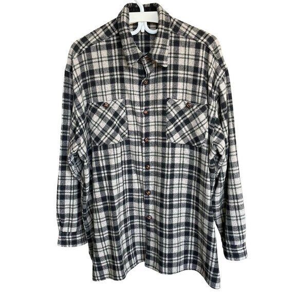 VINTAGE Plaid Fleece Button Down Long Sleeve Shirt Wool Blend Canada Men's Large - Picture 1 of 13
